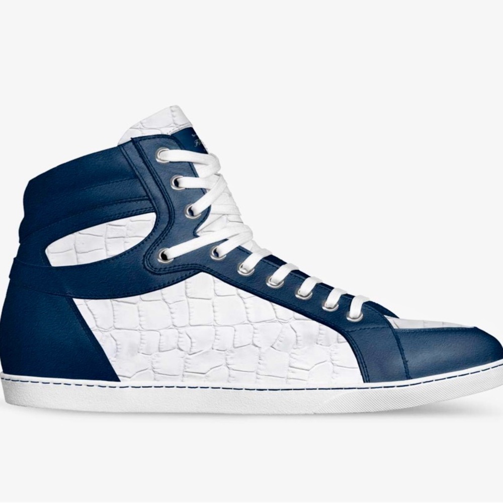 These custom shoes are handmade by master Italian craftsman. Navy blue and white